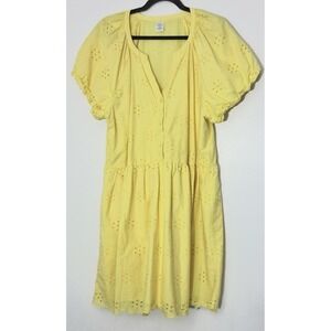 Peyton & Parker Dress Women's Size XL Yellow Eyelet V-Neck Short Sleeve Buttons
